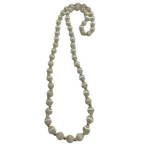 Vintage Ivory Colored Silk Wrapped Bead 30" Necklace Goldtone Spacers